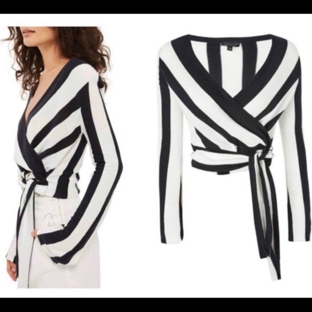 Topshop Striped Wrap Sweater